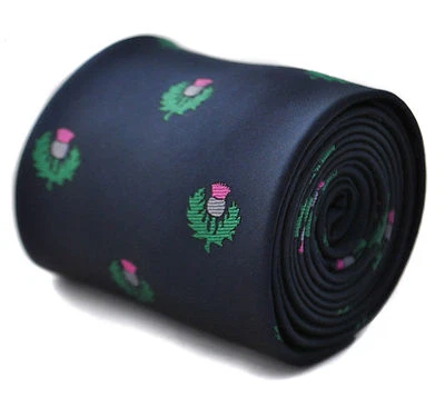 Corbata de diseñador Frederick Thomas para hombre - azul marino oscuro bordada cardo escocés Foto 1 de 4