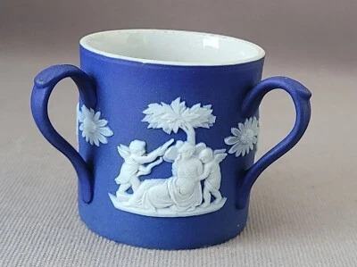 ANTIQUE WEDGWOOD MINIATURE CLASSICAL FIGURES BLUE JASPER 1 3/4" HIGH TYG C1893 - Image 1 of 4