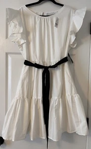 NY&C Timeless Dress White w/ Black Sash Belt Woman’s Size:XL NWT! Classy & Sexy - Picture 1 of 14