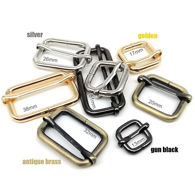 Metal Leather Bag Strap Belt Web Adjust Tri-glide Roller Pin Slide Buckle O Ring - Image 1 of 4