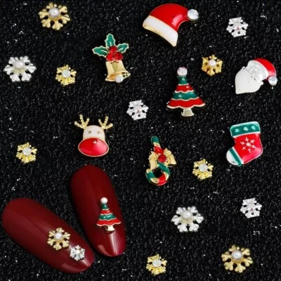 3D Christmas Nail Art Pot Decoration X10 Gem Alloy Metal Snowflake Snowman Santa