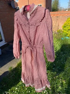 Vintage Gingham Red Button-up Dress with Lace Trim Size 12 - Picture 1 of 7