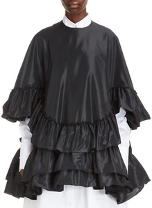 Vestido Trapecio Simone Rocha con Volantes en Niveles con Volantes Tafetán Negro Talla Reino Unido 10/Estados Unidos 6 - Imagen 1 de 8