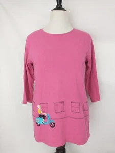 Túnica Susan Graver De Colección Bordada Niña en Bicicleta Manga 3/4 Rosa Mujer Talla M - Imagen 1 de 6