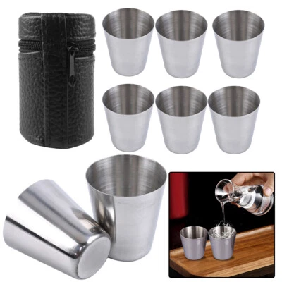 6X 30 Mini Stainless Steel Shot Glass Cup Drinking Whiskey Mugs+Cover Case