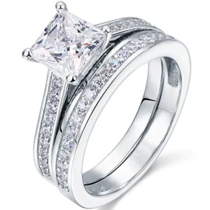 1.50 Carat Princess Cut Moissanite Wedding Set - Bridal Set - Channel Set Ring - - Picture 1 of 6