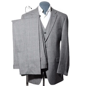 44L Long Jones New York Gray Glen Plaid Wool 3-Piece Suit 36x33 Trousers Vest - Picture 1 of 16