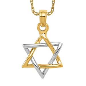 10K Solid Two Tone Gold Star of David Necklace - Picture 1 of 12