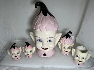 VINTAGE PINK PIXIE SET, Cookie Jar, S&P, Sugar& Creamer, Dated 1961 - Picture 1 of 22