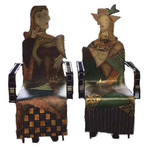 Vintage Picasso Style Bentwood and Steel Art Arm chairs Set Cover