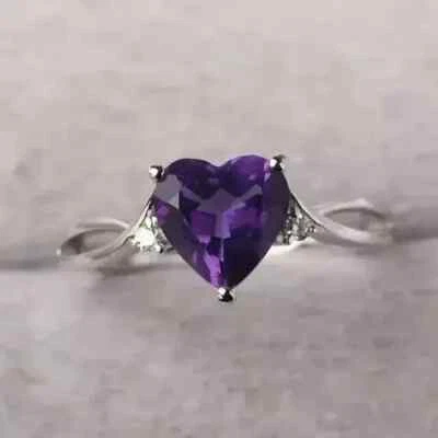Women's Wedding Ring 14K White Gold Plated 2.20Ct Heart Cut Lab-Created Amethyst - Image 1 of 4
