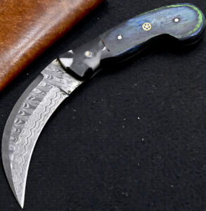 CUSTOM HANDMADE FORGED DAMASCUS STEEL CAMPING KARAMBIT HUNTING KNIFE - B-1549