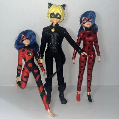 Miraculous Ladybug ~ 10-INCH CAT NOIR & LADYBUG Dolls Lot Of 3 SET - Image 1 of 4