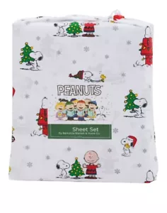 Peanuts Berkshire Snoopy Charlie Brown QUEEN Sheets Christmas Tree Holiday NEW - Picture 1 of 4