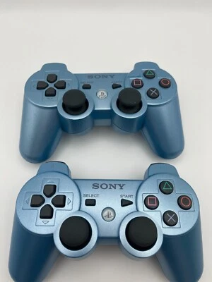 2x Genuine Sony PS3 DualShock 3 Wireless Controllers Candy Blue OEM Tested - Image 1 of 4