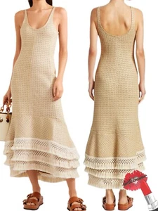 3.1 Phillip Lim Dress Women 6 Crochet Knit Fringe Straw Tan Natural Lyst Coastal - Picture 1 of 21