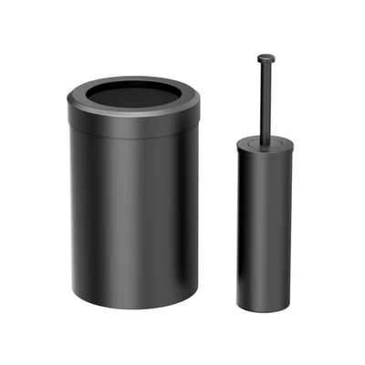Moderno Juego de Cesta de Residuos Redonda y Cepillo, Negro Mate - Basura de Acero Inoxidable C... Foto 1 de 4
