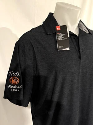 NWT UNDER ARMOUR LOOSE XL Men's S/S Poly Spandex TITO'S VODKA Golf Shirt Black - Image 1 of 4