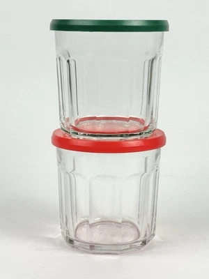 Set Of 2 12 Oz Luminarc Glasses 500 Clear Red & Green Lids - Image 1 of 4
