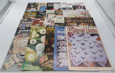 Lot of 20 Cross Stitch Patterns mixed themes Bread Cloths Jar Lids Sweatshirt - Image 1 of 4
