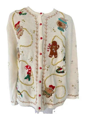 Suéter de Natal Gingerbread Cardigã Designer Originals Studio Joy tamanho Pequeno - Imagem 1 de 4