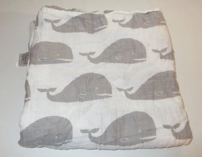 Milkbarn Baby Blanket Gray White Whale Muslin Swaddle Lovey 47x47 Organic Cotton - Image 1 of 4