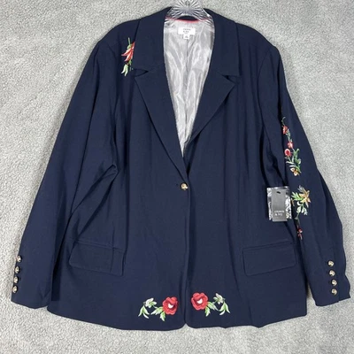 Blazer Crown & Ivy Curvy para mujer 3X azul Frida’s Garden bordado nuevo con etiquetas Foto 1 de 4