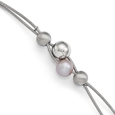 Sterling Silver Polished Pearl Bracelet 7.5" w/2in ext. 5.85gm - Image 1 of 3