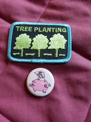 Green TREE PLANTING  Patch & SAVE SOIL Pink Pig Pin New Conservation Theme - Image 1 of 2