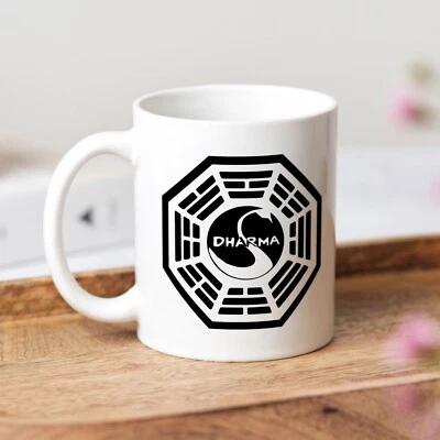 LOST Dharma Mug, White Coffee Tea Mug, Dharma Initiative Logo