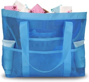 Mesh Beach Bag for Women, Waterproof Beach Tote Bags with 9 Pocket for Family - Picture 1 of 12