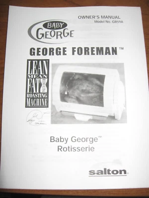 Baby George Foreman Rotisserie Instruction Manual Directions Model GR59A - Image 1 of 2