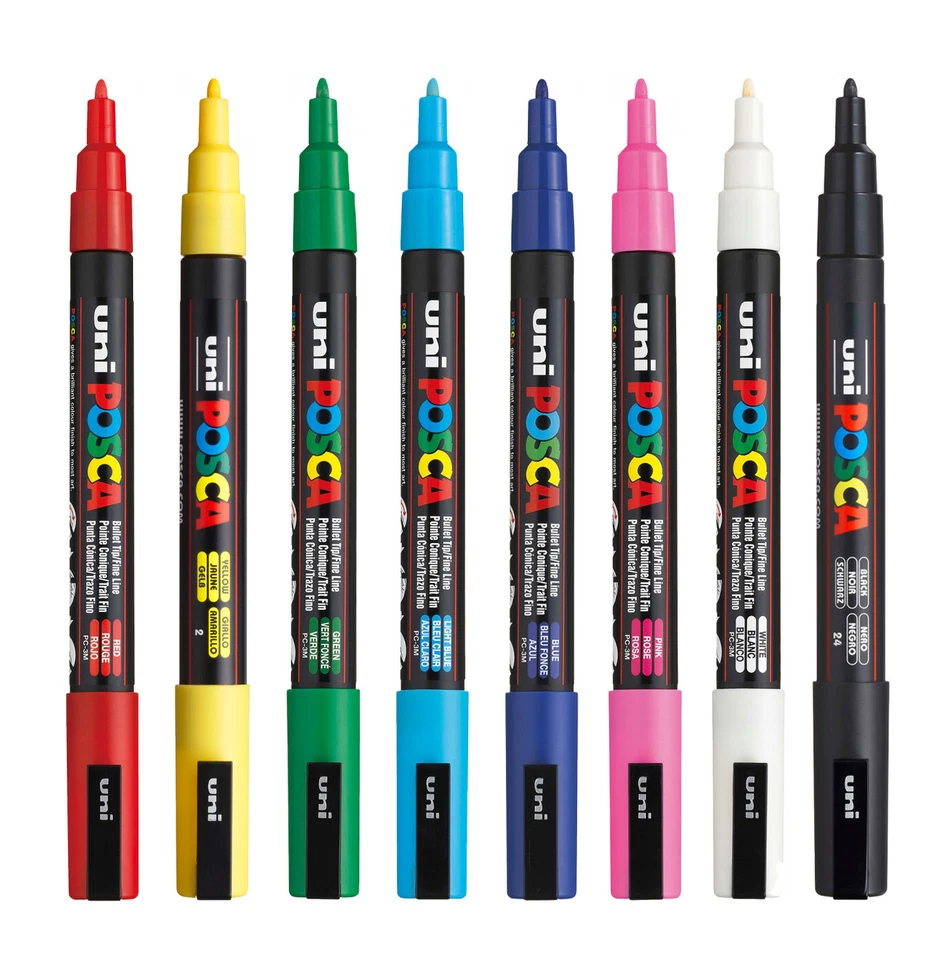 Uni POSCA - PC-3M Kunst Malen Stifte - Mitternacht Farben - Satz von 8 - IN Gift