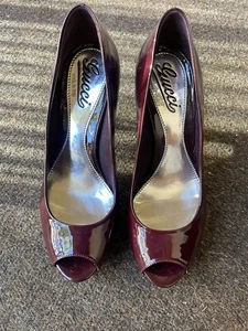 Gucci Burgundy/Red Patent Leather Peeptoe Pumps Sz 36.5 - Picture 1 of 10