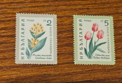 Lote de 2 estampillas florales de Bulgaria Foto 1 de 2