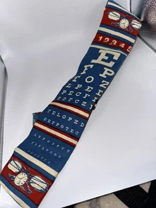 Vintage Rooster Brand Necktie Square End EYE CHART  Red White Blue Optometrist - Picture 1 of 5