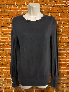 WOMENS LIPSY UK 8 BLACK FINE KNIT SCALLOP NECK DIAMONTE CUFF JUMPER PULLOVER TOP - Picture 1 of 8