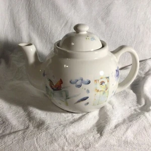 Tetera Marjolein Bastin pájaros azules flores mariposa sello vintage con etiqueta - Imagen 1 de 6