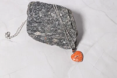 Cadena Corazón Jaspe Naranja Curativo Reiki Acero Inoxidable Chapada En Plata  Foto 1 de 4