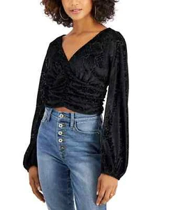 Self Esteem Juniors' Velvet Ruched Top, Black, Size Small - Picture 1 of 1