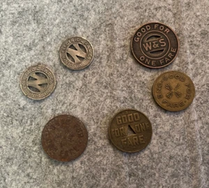 Vintage Lot of 6 Transit Train Tokens Virginia Electric PWR & Pittsburgh Railway - Picture 1 of 5