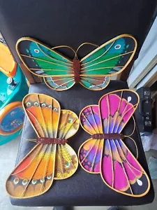 Set di 3 appendici da parete vintage in legno piegato bambù farfalla - Foto 1 di 5