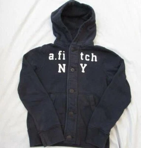 ABERCROMBIE kids boys Lrg muscle navy blue button front fleece jacket hood - Picture 1 of 3
