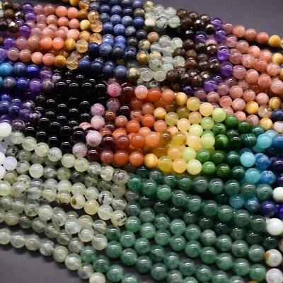Mixed Gemstone Round Beads 4 6 8 10mm - 14" Strand - Jewellery Making Supplies - Image 1 of 2