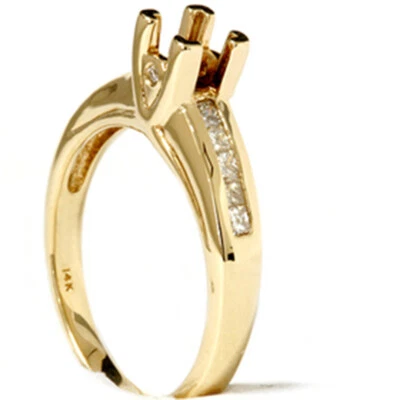 1/3ct Princess Cut Diamond Semi Mount Ring Solid 14K Yellow Gold - Изображение 1 из 4