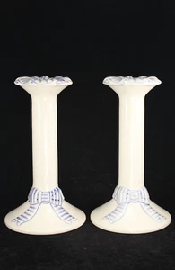 Haldon Group Pair of Vintage 1989 Blue Stripe Ceramic 8½" Candle Holders - Picture 1 of 7