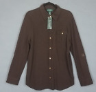 Lauren Ralph Lauren Shirt Women's L Brown Snap Button Up (Gold) Old Money NWT