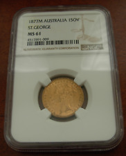 Australia 1877M Gold 1 Sovereign NGC MS61 Victoria St. George Melbourne Mint