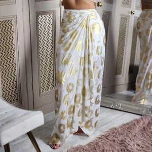 Halpern Runway Maxi langer Rock weiß gold drapiert £837 FR 36 UK 6 8 - Bild 1 von 16