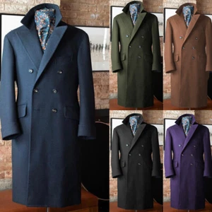 100% Cashmere Men's Long Overcoats Double Breasted Warm Business Outdoor Wear - Picture 1 of 22